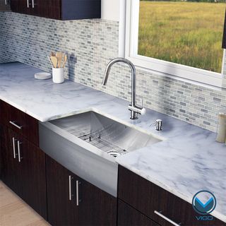 Vigo All in one Stainless Steel 36 inch Single Bowl Farmhouse Kitchen Sink And Faucet Set