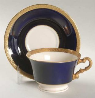 Syracuse Diane Cobalt Blue Footed Cup & Saucer Set, Fine China Dinnerware   Gold