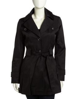 Hooded Pleated Trench Coat, Black