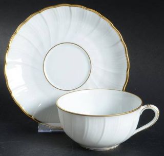 Bernardaud Verlaine Flat Cup & Saucer Set, Fine China Dinnerware   Palm Shape,Al