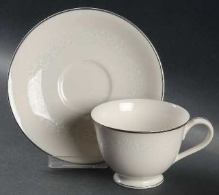 Noritake Montblanc Footed Cup & Saucer Set, Fine China Dinnerware   White Flower