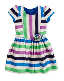 Striped Fun Dress, Blue, 2T 4T