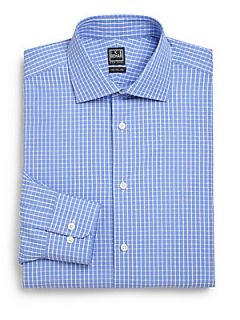 Ike Behar Checked Cotton Dress Shirt   Blue