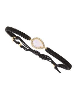 Moonstone & Crystal Teardrop Metallic Cord Bracelet, Black