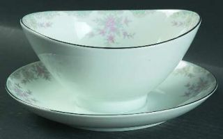 Mikasa Clayton Gravy Boat with Attached Underplate, Fine China Dinnerware   Pink