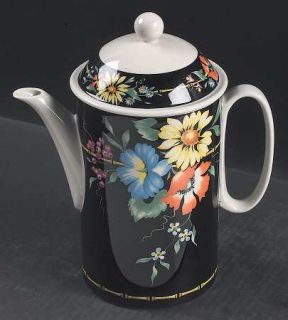 Villeroy & Boch Xenia Coffee Pot & Lid, Fine China Dinnerware   Floral, Black Bo