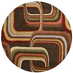 Hand tufted Brown Contemporary Geometric Square Mayflower Wool Rug (6 Round)
