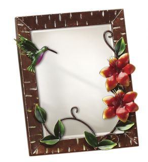 Large Metal Hummingbird Wall Mirror (MultiMaterials Metal, GlassPatterns Floral patternDesigns Custom designDimensions 18 inches high x 20 inches wide x 3 inches deep )
