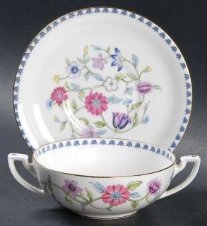 Royal Worcester Patricia Flat Cream Soup Bowl & Saucer Set, Fine China Dinnerwar