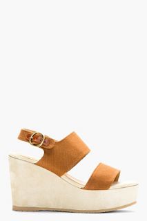 A.p.c. Chestnut Brown Canvas And Suede Wedge Sandal