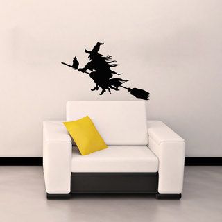 Witch Flying On A Broomstick Vinyl Wall Decal (Glossy blackEasy to applyDimensions 25 inches wide x 35 inches long )