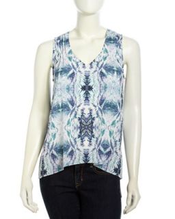 Abstract Print Sleeveless Charmeuse Top, Lavender