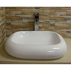 Rectangular Vitreous china White Vessel Sink (WhiteType VesselMaterial CeramicPop up drain not includedFaucet not includedDimensions width   21 inches height   4 1/2 inches depth   19 inches CeramicPop up drain not includedFaucet not includedDimensions