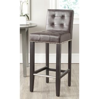 Safavieh Thompson Antique Brown Barstool (Antique brownIncludes One (1) stoolMaterials Iron, birch wood and PUFinish EspressoSeat dimensions 16.7 inches width and 14.8 inches depthSeat height 30 inchesDimensions 40.6 inches high x 16.7 inches wide x