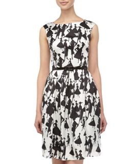 Lady Print Fit And Flare Dress, Black/White