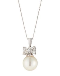 Diamond Bow Bale Pearl Pendant Necklace