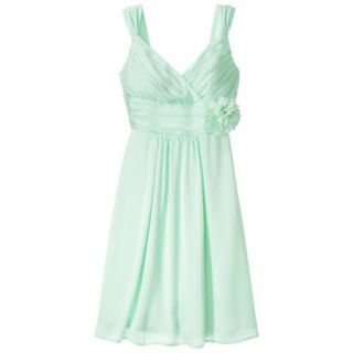 TEVOLIO Womens Satin V Neck Dress with Removable Flower   Cool Mint   4
