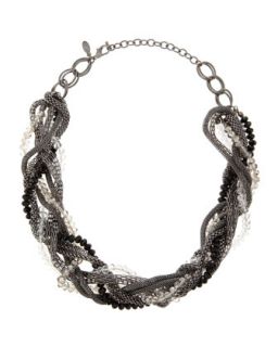 Twisted Bead & Chain Necklace, Hematite