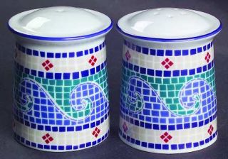 Dansk Waves Salt & Pepper Set, Fine China Dinnerware   Mosaic Line,Tiled,Blue Wa
