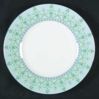 Wedgwood Amesbury Salad Plate, Fine China Dinnerware   Bone,Green/White Scroll D