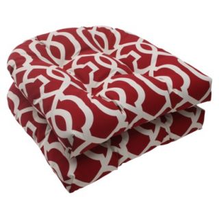 Outdoor 2 Piece Wicker Seat Cushion Set   Red/White Geometric