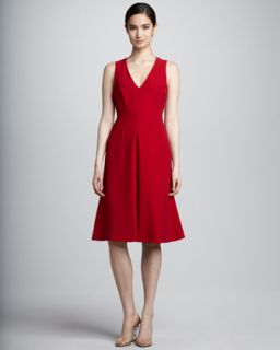 Pleated Bib A Line Dress, Red