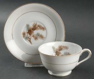 Kyoto Pine Cone Footed Cup & Saucer Set, Fine China Dinnerware   Pine Cone Branc