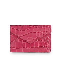 Croc Embossed Leather Mini Envelope   Pink