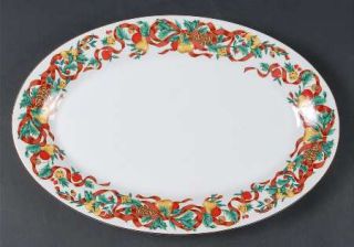 Home Accents Holiday Ribbon 14 Oval Serving Platter, Fine China Dinnerware   Pe