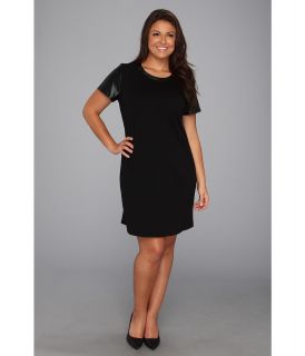 DKNYC Plus Size Short Sleeve Dress w/ Faux Leather Womens Dress (Black)