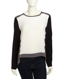 Miles Long Sleeve Colorblock Crepe Blouse, Ivory