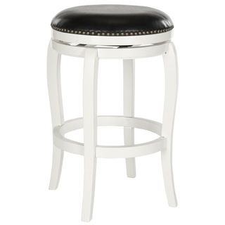Safavieh Nuncio White/ Black Seat Bar Stool (White/ Black SeatIncludes One (1) stoolMaterials Rubberwood, MDF and PU fabricFinish WhiteSeat dimensions 17.75 inches width and 18 inches depthSeat height 29 inchesDimensions 29 inches high x 21 inches w