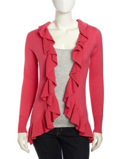 Open Front Ruffled Cashmere Blend Cardigan, Posey Pink