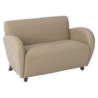 Office Star Products Eleganza Taupe Eco Leather Loveseat Chair With Cherry Finish On Legs