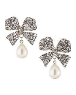 Crystal Bow Pearly Drop Earrings