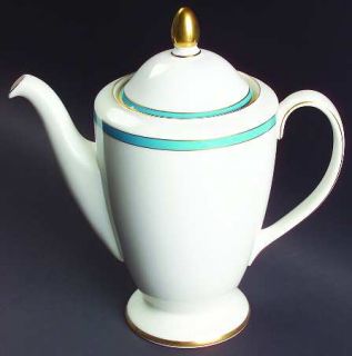 Minton Saturn Turquoise Coffee Pot & Lid, Fine China Dinnerware   Turquoise Band