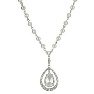 Crystal and Pearl Teardrop Necklace   Silver