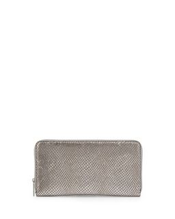 Snakeskin Embossed Zip Leather Wallet, Silver