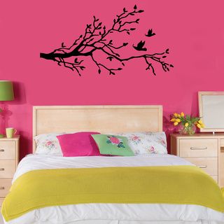 Birds Flying Near Tree Wall Vinyl Decal (Glossy blackEasy to applyDimensions 25 inches wide x 35 inches long )