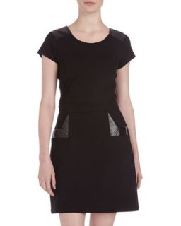 Faux Leather and Ponte Dress, Onyx