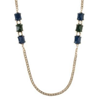 Fashion Flat Link Necklace with Cut Shape Stones   Gold/Blue/Green