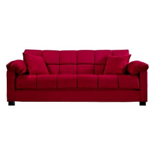 Handy Living Pillow Arm Crimson Microfiber Convertible Sofa with Solid Pillows