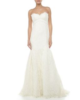 Strapless Lace Mermaid Bridal Gown, Off White