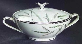 Noritake Bambina Sugar Bowl & Lid, Fine China Dinnerware   Green & Gray Bamboo