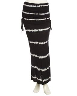 Pull On Striped Knit Skirt, Black Skinny Stripe