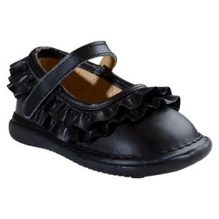 Toddler Girls Wee Squeak Ruffle Genuine Leather Mary Jane Shoes   Black 9