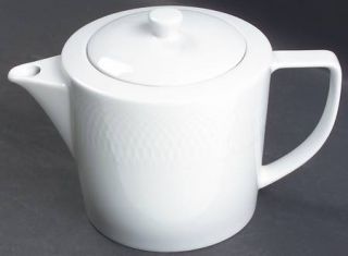 Nikko Orbit Teapot & Lid, Fine China Dinnerware   All White, Embossed Crisscross