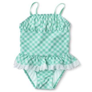 Circo Infant Toddler Girls 1 Piece Gingham Check Swimsuit   Aqua 4T