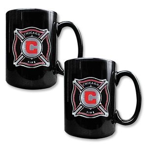 hidden Chicago Fire 2 pc Black Ceramic Mug Set