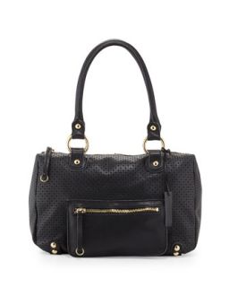 Dylan Perforated Leather Duffle Tote, Black